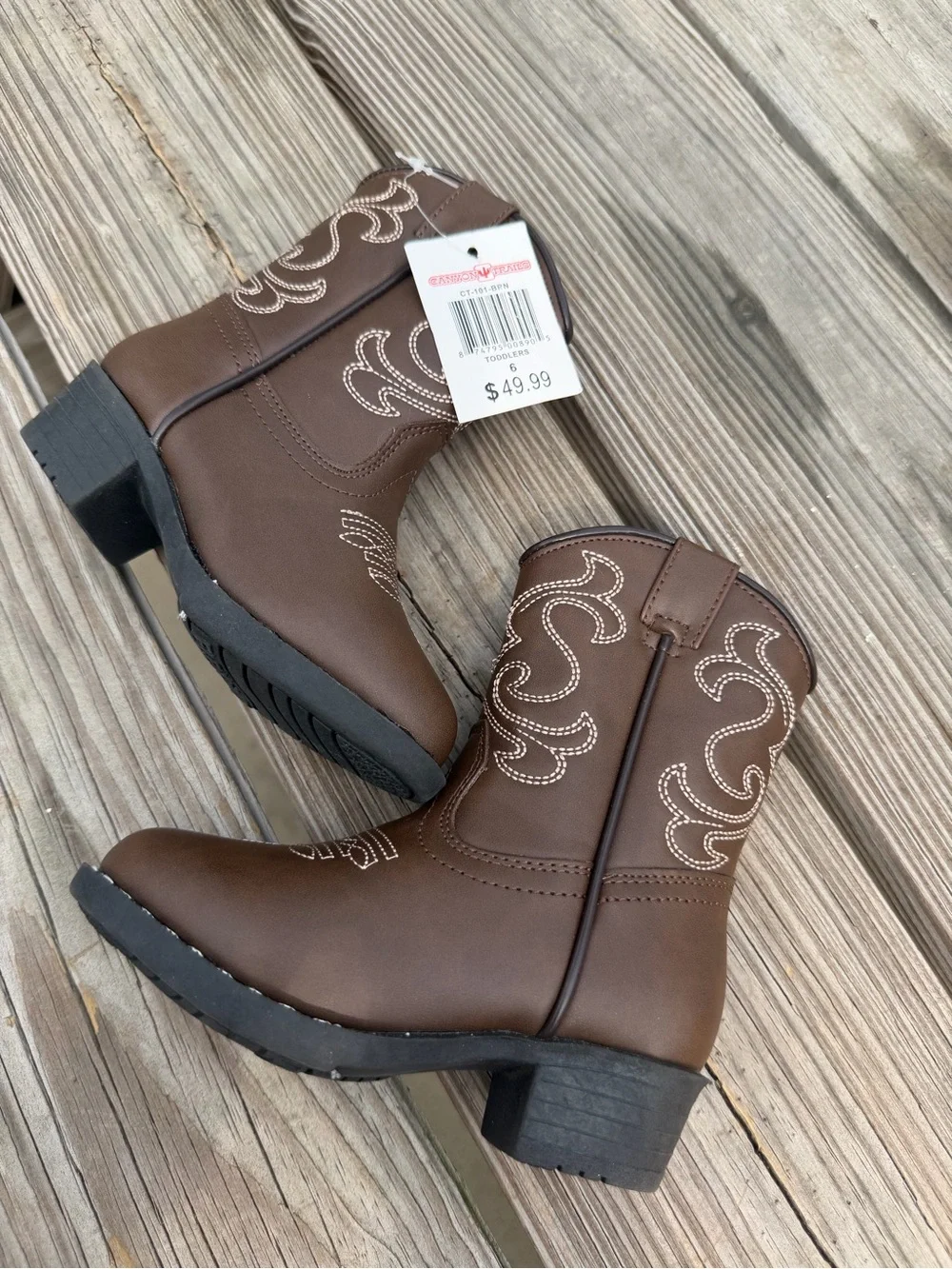 Kids Brown Western Boot with Decorative Stitching - Classic Comfort
